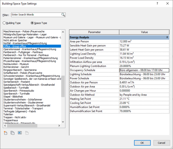 MEP room: configuration of room types