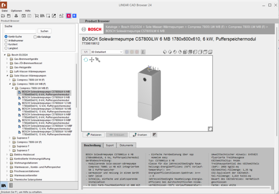 Abb. 1:  Wärmepumpe auf Basis des LINEAR-Formates mit Kurz- und Langtexten