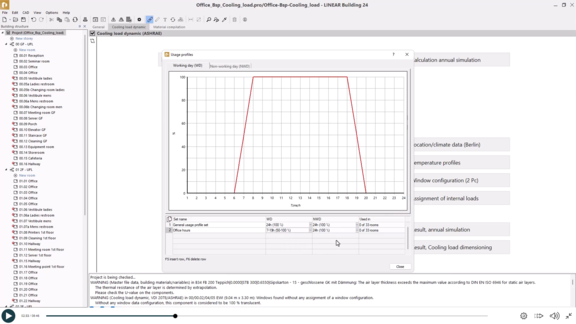 E-Learning - Dynamic cooling load - Utilisation and temperature profiles