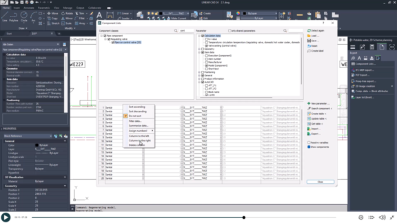 E-Learning - AutoCAD component lists - Analysing information from the model