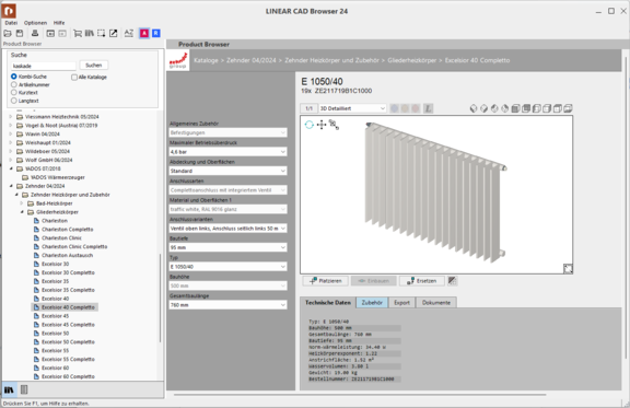 Fig. 4: Radiators based on VDI 3805 Sheet 6 with equipment options and dimensions