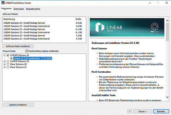 Whats New LINEAR V25 - Wöchentliche Updates im Installation Center  