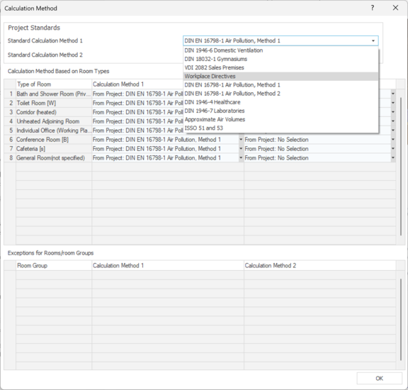 Centralization and expansion of options for air volume calculation