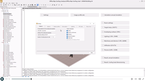 E-Learning - Dynamic cooling load - Settings